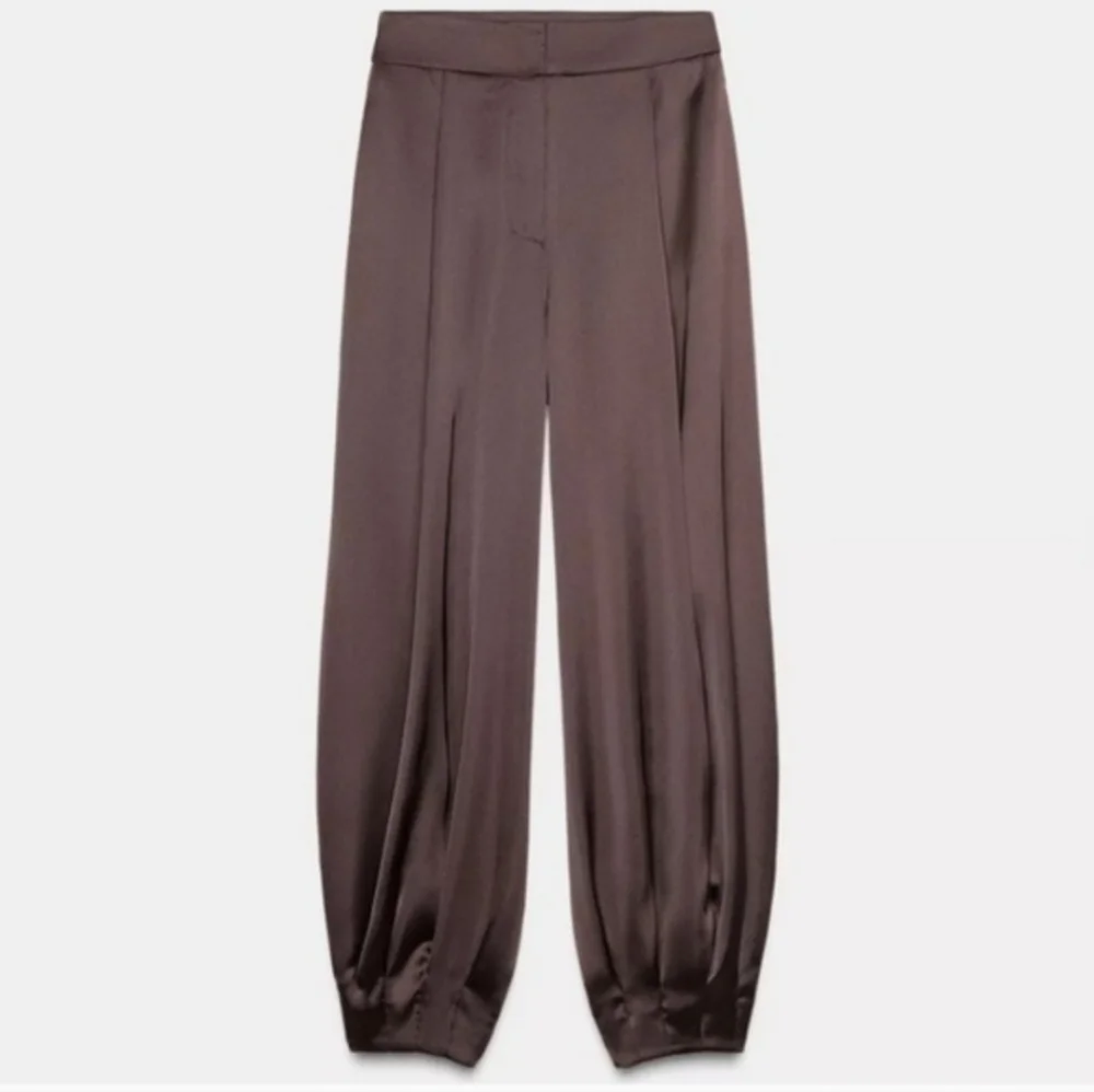 ZARA SATIN BALLOON PANTS BROWN SIZE XS
